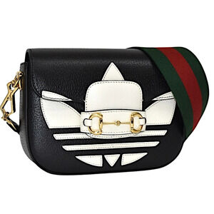 Gucci Adidas Shoulder Bag Horsebit Leather Black White